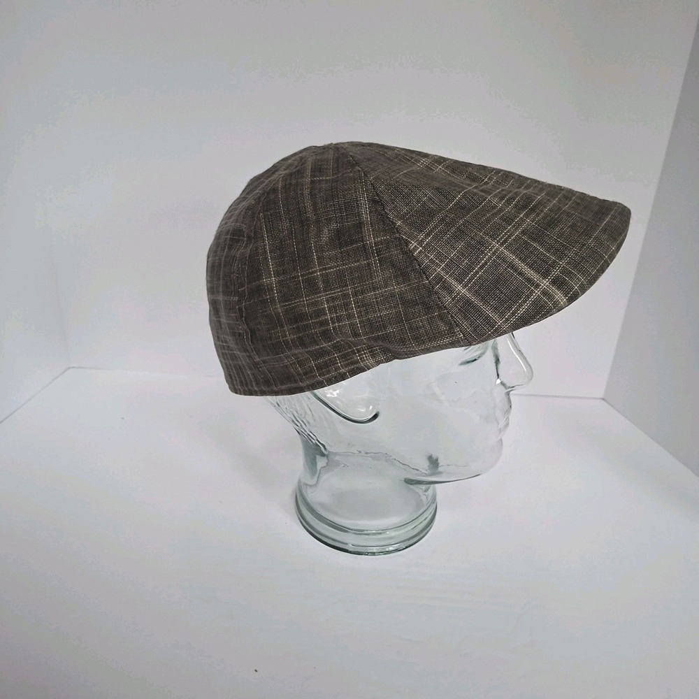 Stetson Linen Blend Flat Cap Ivy Hat Small Med Grey Glen Plaid Mens Cabbie Golf